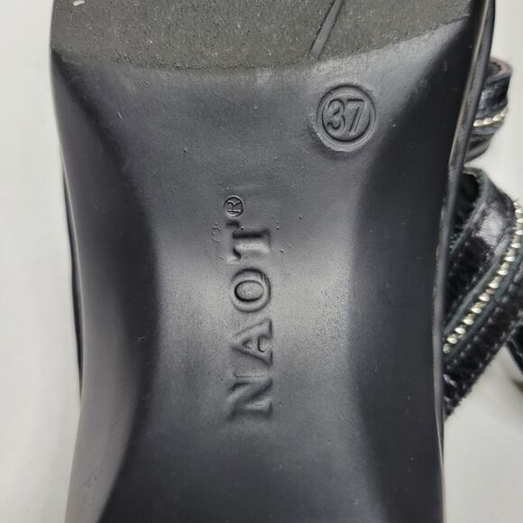 NAOT Brasilia Black Gloss Leather Silver Studs Sandals 37 (US 6.5) Adjust Strap - Picture 5 of 9